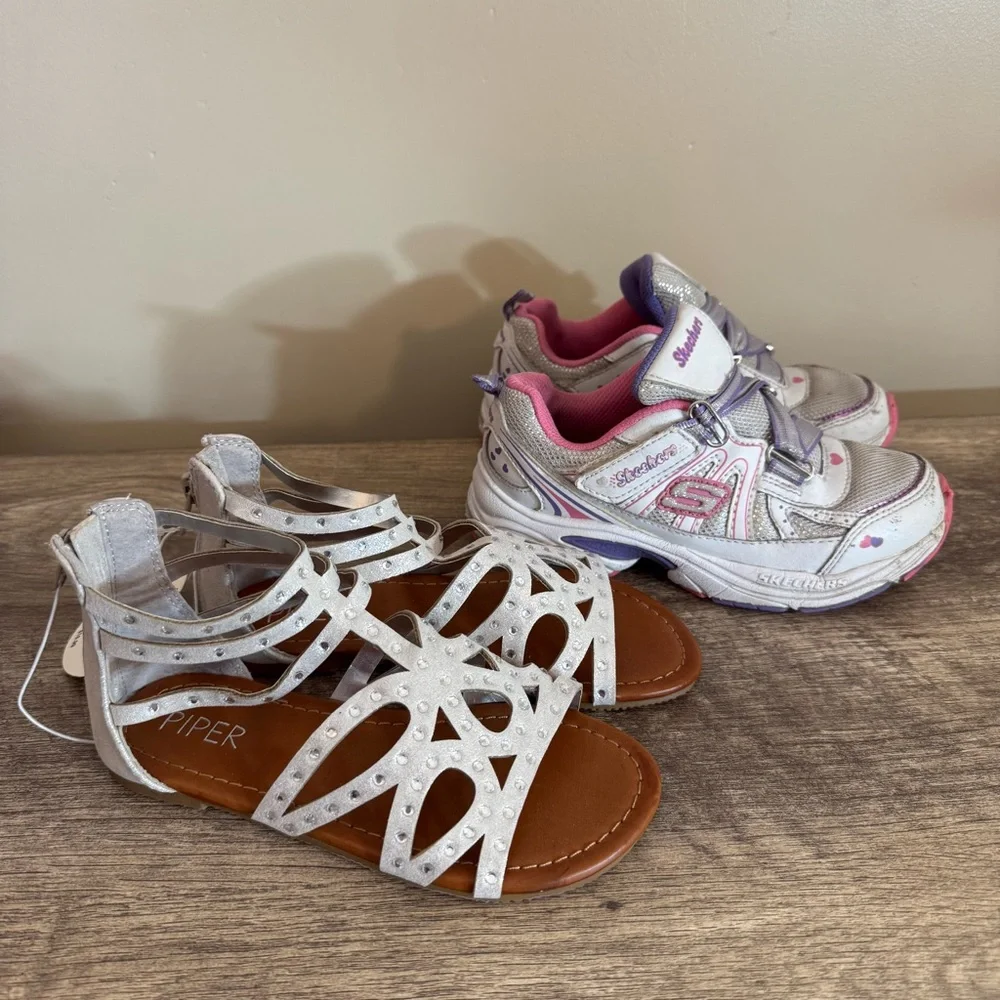 Piper Silver Sandals (New) Size 13 & Skechers in play condition Size 13.5